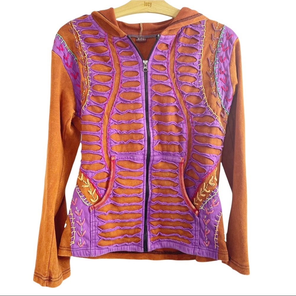 KPC Hippie Zip Up Hoodie, bold pattern, athletic EUC